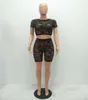 Women's Tracksuits HAOYUAN Sexy Black Lace Two Piece Set 2021 Summer Clothes for Women Crop Top and Shorts Suit Club Outfits 2 Piece Matching Sets P230419