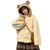 Sweats à capuche pour femmes 2023 Hiver Mori Femmes Ours Oreilles Sweat à capuche Manteaux de laine d'agneau Bouton zippé Kawaii Harajuku JK Style Streetwear