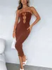 Casual Dresses hirigin Womens Sleeveless Sexy Strapless Hollow Cutout See Through Bodycon Maxi Party Club Tube Summer 230420