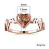 Cluster Rings Luxury Female Champagne Crystal Stone Ring Cute Zircon Rose Gold Color Wedding For Women Charm Heart Beat Engagement