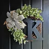 Fleurs décoratives Couronnes initiales pour porte d'entrée avec nœud papillon Décoration de Noël Style ferme Décor français rustique Toutes les saisons