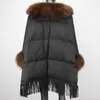 Women's Down Parkas 2023 Winter Duck Jacket Women White Ponchos Loose Luxury Big Natural Raccoon Fur Collar Warm Streetwear 231120