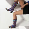 Boots Stylish Fashion Designer Cowboy Cowgirl Chunky Heels Mid Calf Embroidery Platforrm Women Western Winter Comfy Shoes Drop Deliv Ot0Lx