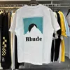 Hög designer modekläder tees hip hop tshirts trend varumärke rhude blå solnedgång klassisk tryck ren bomull casual par sommar t-shirt lös streetwear kvalitet