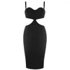 Sukienki swobodne 2023 Summer czarny czerwony bandaż sukienka bodycon szatę femme seksowna pusta vollow de vestidos de majer impreza dh7648