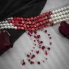 Choker Exaggerated Halloween Blood Pattern Pearl Necklace Fashion Multi-layer Imitation Short Gothic Party Jewelry Gift