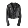 Women's Leather 2023 Genuine Jacket Spring And Autumn Top Layer Lambskin Short Style Small Coat Black Motorcycle