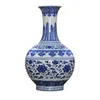 花瓶アンティークスタイルの手塗り青と白の磁器乾燥花花瓶の装飾リビングルームアレンジメントホームデコレーション