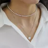 Pendanthalsband Wesparking Collar Pearl Halsband för kvinnor Emo Bead Double Layers Chain Super Fairy 2023 Fashion Trend Item Gift