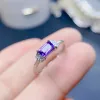 VVS -klass Natural Amethyst Ring for Woman 4mmx6mm 0.5CT Emerald Cut Amethyst 925 Silver Ring med 3 lager 18K Guldplätering