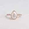 Bagues de cluster Cxsjeremy solide 14K 585 or rose 1,2ct poire coupée 6 8mm Moissanite bague de fiançailles bande de mariage pour cadeaux d'anniversaire