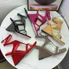 Crystal Decorated special-shaped heel Sandal suede Pumps Ankle strap sandals leather sole high heels Luxury designers Women's evening dress shoes factory footwear