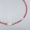 Choker Women Sweet Romantic Pink Oval Stone Pendant Necklace Party Wedding Bride Stainless Steel Jewelry Faceted Tourmaline Collar