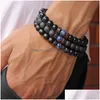 Pärlade pärlarmband för män naturlig vulkanisk sten pärla tibetansk buddha chakra armband mode droppleverans smycken brace dhgarden otefb