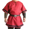 Mäns casual skjortor män skjorta medeltida pirat cosplay kostym lång ärmhet lös mantel celtics tunic warrior riddare topp