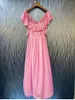 Abiti casual Abito lungo da spiaggia sexy 2023 Summer Fashion Style Donna Stampa a righe Scava fuori Backless Pink Green Maxi Boho