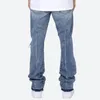 Mens Jeans Kontrast Färghål tvättat blått för män Streetwear Loose Ripped Flare Pants Frayed Retro Casual Overized Denim Trousers 230420
