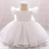 Flicka klänningar födda baby bröllopskläder 1: a födelsedag dopande klänningar vit båge klänning spädbarn dop