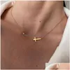 Hänge halsband delikat petite sideway cross halsband hänge kvinnor rostfritt stål tunn kedja länk kristna smycken dr dhgarden otf3z