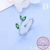 Klusterringar 925 Sterling Silver Luxury Crystal Zircon Branch Bud Sweet Chic Leaf Opening Ring For Women Wedding Anniversary Jewelry