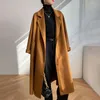 Women s Jacket en Overcoat Autumn Style Lace up FemaleLong Coats Pocket Water Ripple Streets Lady Clothes 231120