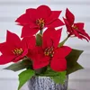 Decoratieve bloemen 1 stks echte aanraking flanel kunstmatige big rode boeket kerstpoinsettia bussen boeketten feestje bruiloft ornament