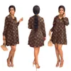 Designer Shirt Dresses Women Casual Laepl Neck Long Sleeve Loose Mini Dress Free Ship