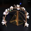 Headpieces Wholesale Ceramics Flower Wedding Gold Leaf Crystal Headpiece Bridal Accessories Hair Jewelry Handmade Women Crown Tiaras