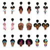 Stud Earrings African Black Girl Anime Acrylic Pendant Round Print Pattern Cartoon Character