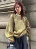 Damenpullover Glitzer Metall Farbe Strickpullover Tops für Frauen Lose lange Ärmel Rundhalspullover 2023 Herbst Winter Elegant