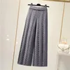 Women's Pants Autumn And Winter Pantalon Femme Hiver Linen Pattern Knitted Wide-leg Women's Wool Trousers