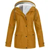 Women's Jackets Women Jacket Windproof Waterproof Hooded Plush Coat Winter Thicken Lightweight Raincoat Zip-Up Drawstring Outerwear