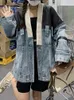 Kadın Ceketleri Lanmrem Tasarımcı Birleştirilmiş ceket ceketi v yaka uzun kollu tek göğüslü denim patchwork katlar dişi giyim bahar 2ya415