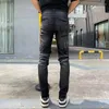 Men's Jeans Fashion Streetwear Men Retro Black Gray Elastic Stretch Skinny Fit Ripped Beading Patch Designer Hip Hop Brand Pants