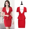 Arbeit Kleider Professionelle Anzug Weibliche Sommer 2023 Schwarz Rot Kurzarm Frauen Blazer Temperament OL Rock 2 Stück Büro Tragen