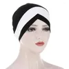 Beanies Color-Blocked Stirn Double Cross Hat Damen Polyester Pullover Western Style Muslim Bequeme Mode Turban