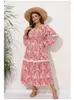 Plus size jurken lente en herfst etnische stijl print vet mm grote jurk barmet met v-neck lange rokfeestje