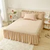 Saia de cama cor lisa em torno de saias com babados valance-poeira antiestática com cobertura de três lados Bedspread-43cm High (sem fronha)