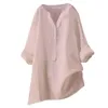 Camicette da donna Camicia a maniche lunghe in lino di cotone tinta unita da donna Colletto alla coreana Camicetta Camicie trasparenti da donna Senza pieghe Donna