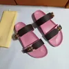 Sandal designer slipper BOM DIA FLAT MULE 1A3R5M beach shoes Cool Effortlessly Stylish Slides 2 Straps with Adjusted Gold Buckles Women and Men Summer Slippers 35-46