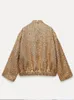 Kurtki damskie Fashion Płaszcz dla kobiet kieszanki kieszonkowy stojak z długim rękawem Złota żeńska kurtka jesienna samotna dama Y2K Top 231120