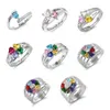 Bröllopsringar Personlig 1-8 Birthstone Rings Silver Flower Custom Graved Name Family For Mother Days ANIVERSURY SMYCKE 231120