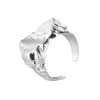 Кластерные кольца легкие европейские и американские простые S925 Стерлинговое серебряное камень текстура Женщины нерегулярные открывающиеся вогнутые выпуклые кольцо с лапшой