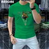 Mäns kortärmad t-shirt Merceriserad bomullssekvensguldhalsband Tigerhuvud Male Tees Summer New Style European Fashion Clothing M-4XL