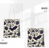 Shopping Bags Bat Flower Halloween Goth Canvas Tote Bag Gothic Style Reusable Open Book Aesthetic Handbag Grocery Gift