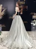 Runway Dresses Elegant Shiny Gray Celebrity Strapless A-Line Ruched Rose Sexy Saudi Arabia Pleated Formal Prom Evening