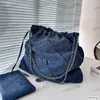 22 Garbage Bag Denim Bag Stylish Womens Shoulder Bag 37cm Diamond Check Silver Hardware Metal Buckle Luxury Handbag Matelasse Chain Crossbody Sacoche Shopping Bags