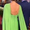 Mother Modern Green Chiffon of the Bride Dresses with Long Cape Train Plus Size Women Evening Party Gowns Backless Wedding Guest Formal Ocn Prom Dress CL2949