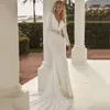 V-Neck Wedding Dress 2023 Hollow Back Long Sleeve Bridal Gown Lace Appliques Satin Vestido De Mariee 326 326