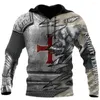 Herren Hoodies Herren Klassische 3D gedruckte mittelalterliche Kleidung Tempelritter Harajuku Trend Fleece Sweatshirts Lässige Kapuzenjacke Kleidung